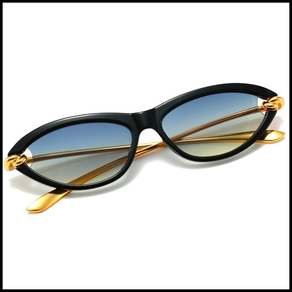 Retro Oval Cat Eye Sunglasses with Gold Tone Temples and Polycarbonate Frame main image 4